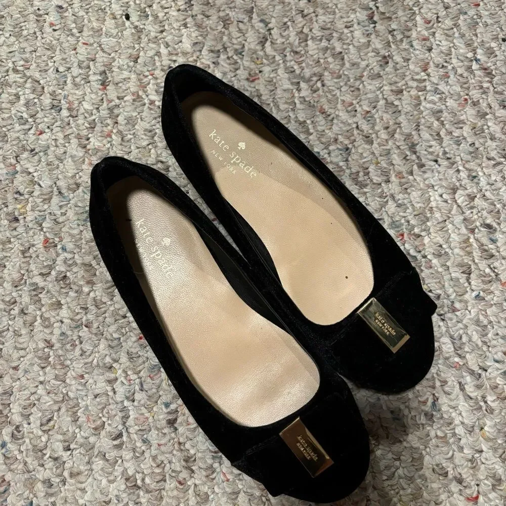 Kate Spade Suede Bow Black Gold Ballet Flats- Size 6 - Picture 3 of 11